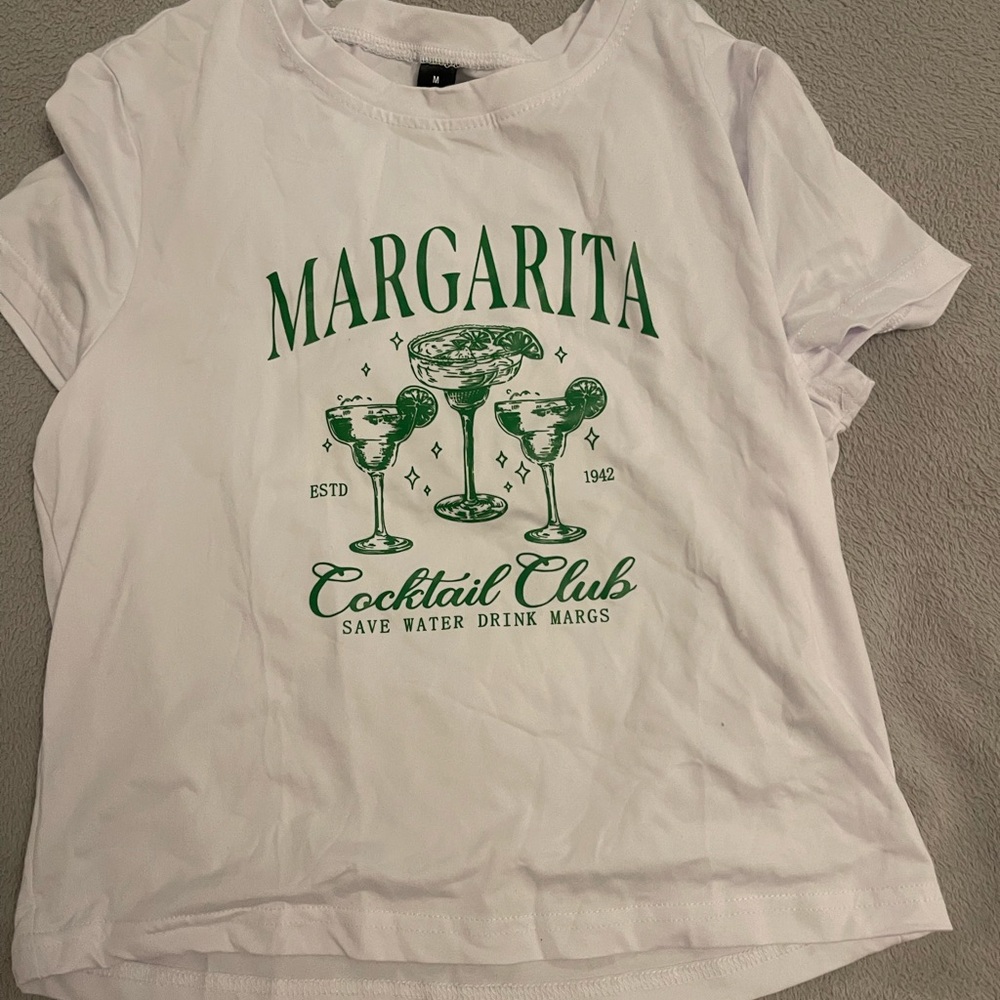 SHEIN White and Green Graphic Tee